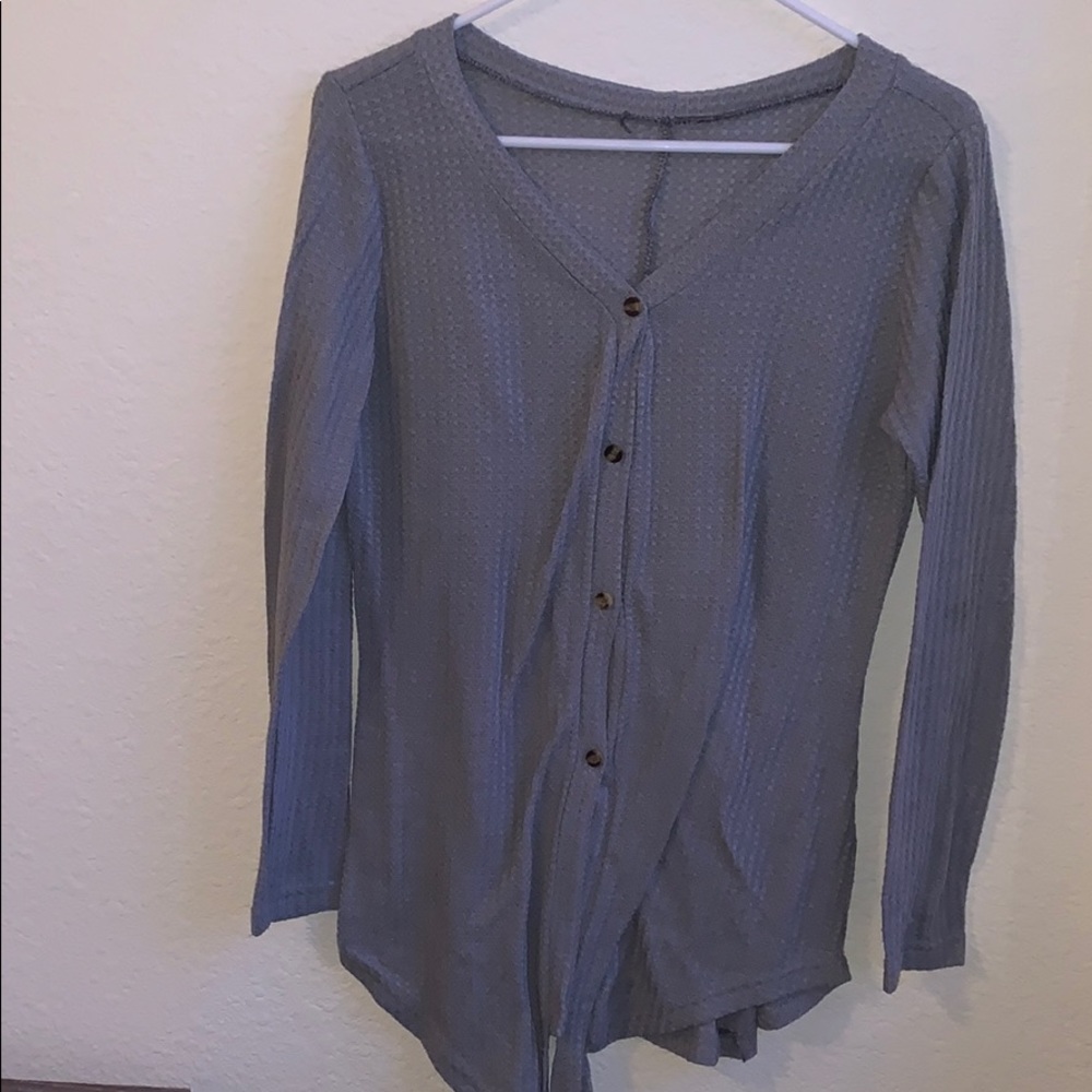 Grey button down with knot at bottom